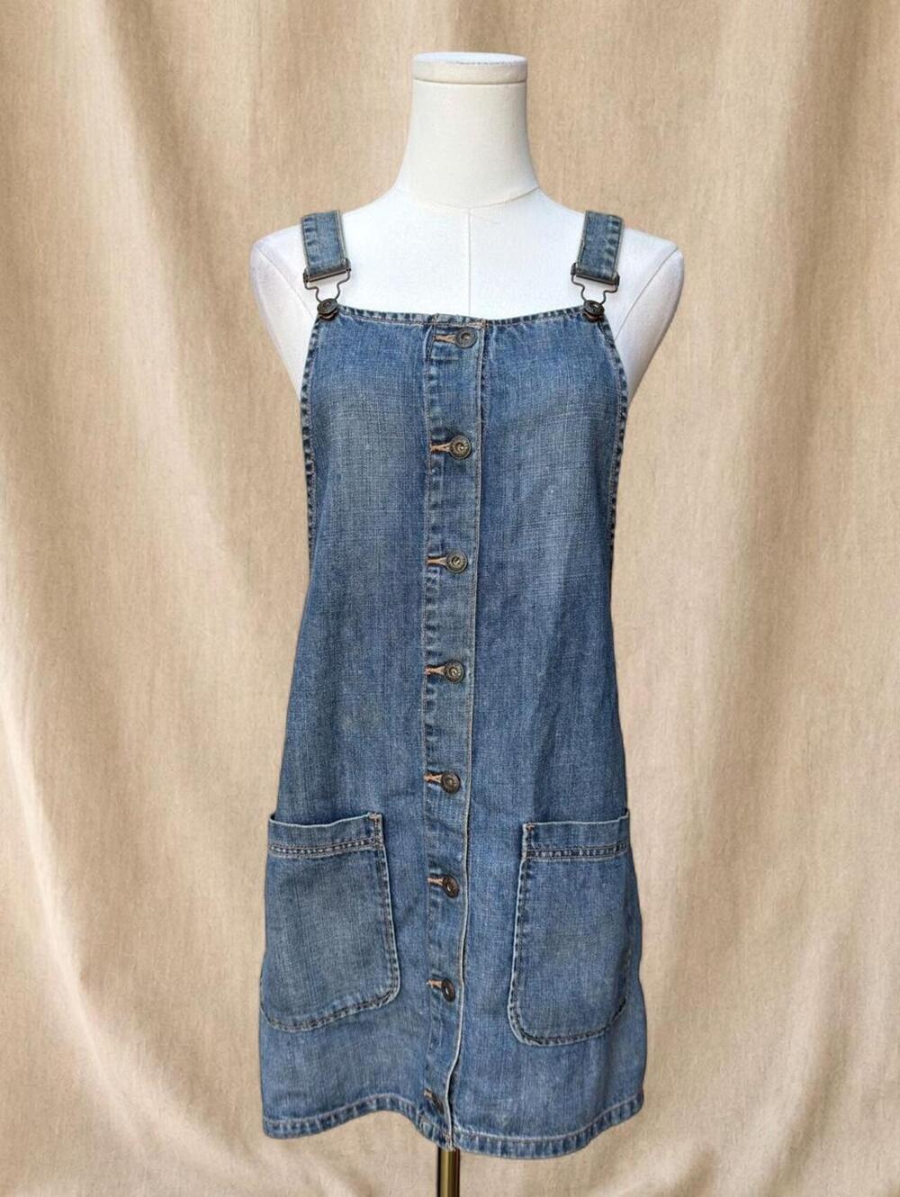 Denim overalls mini dress
